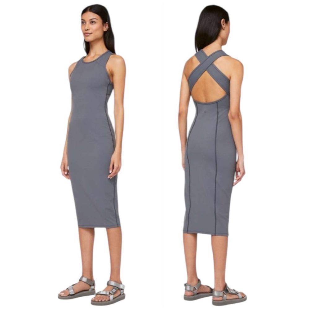 LULULEMON Picnic Play Steam Blue Bandage Open Back Dress Size 6